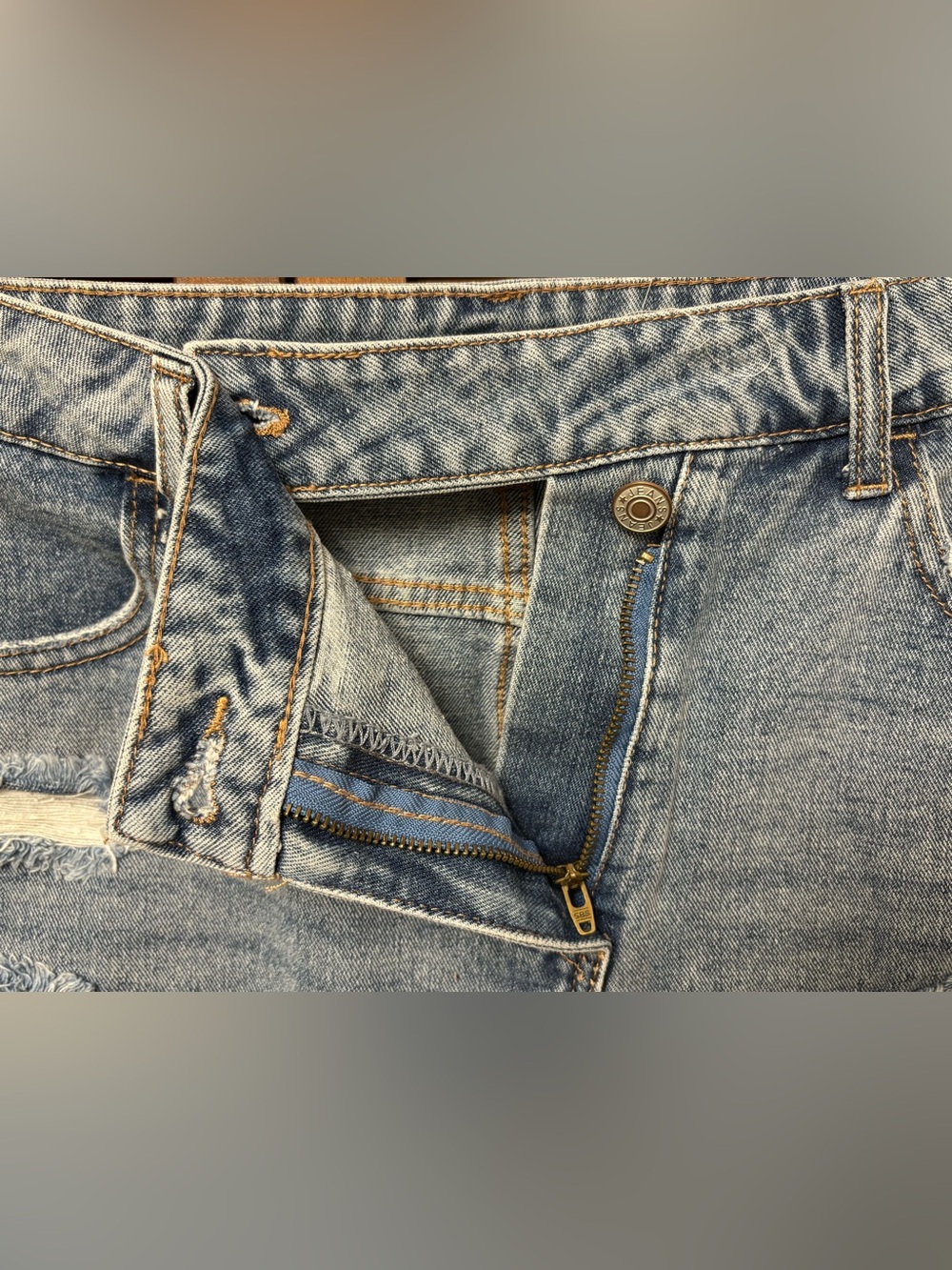 Sexy Distressed Blue Jean - Denim Short Shorts with Crossover Waist - Picture 6 of 11